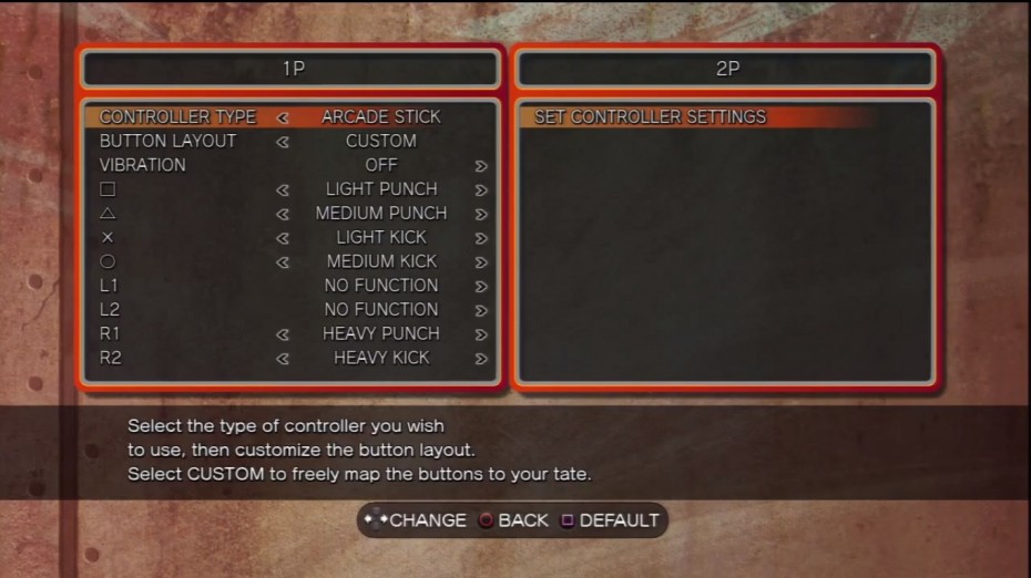 Street Fighter IV controller settings screen