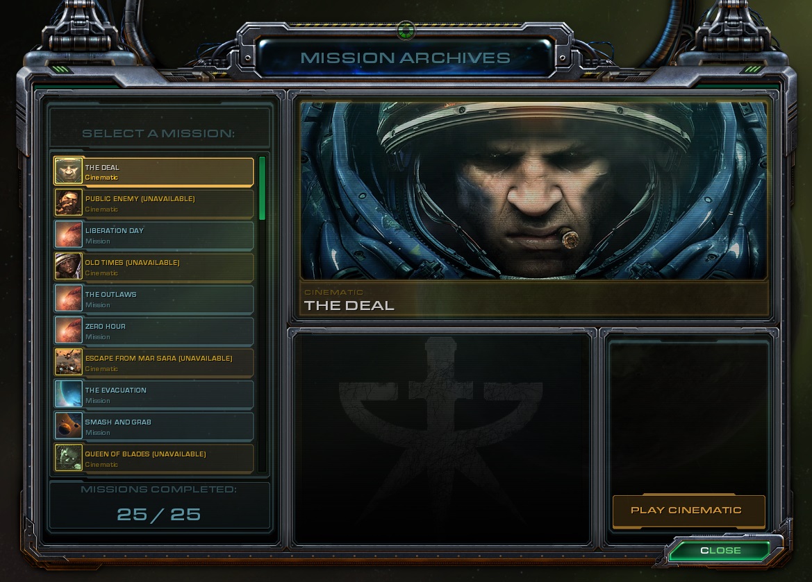 StarCraft II menu screen 