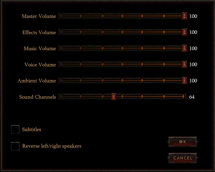 Diablo 3 volume options screen