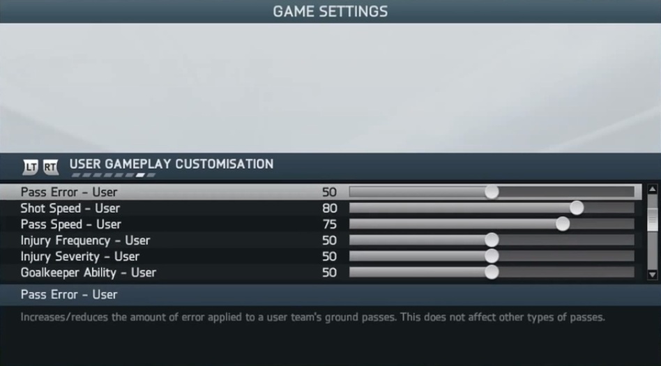 FIFA 14 gameplay customisation panel