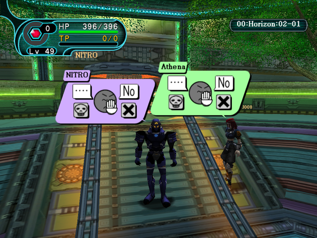 Two Phantasy Star Online players communicating using symbols