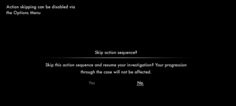 LA Noire skip action sequence screen