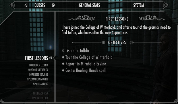 Skyrim objectives summary screen