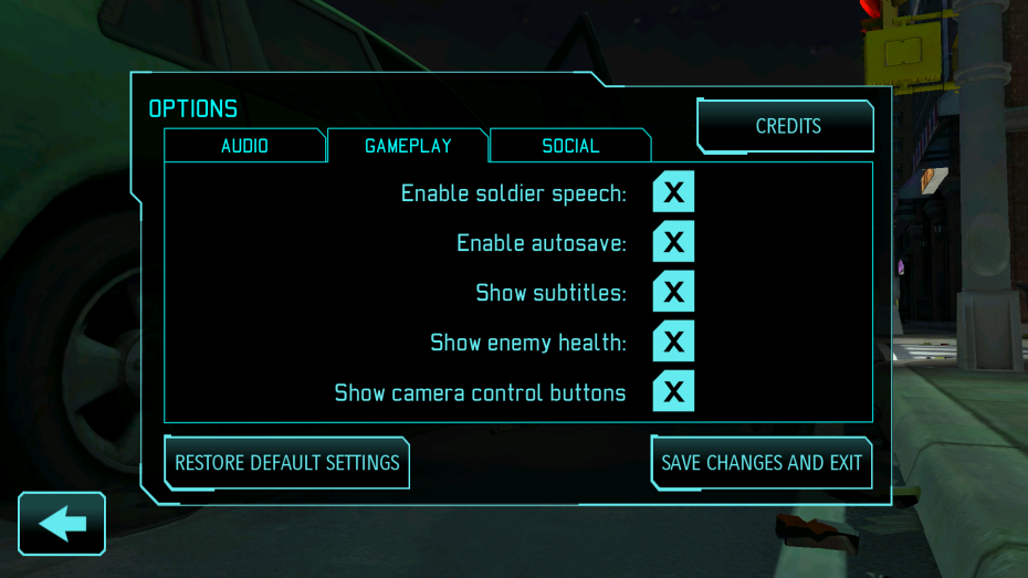 XCOM gameplay menu screen