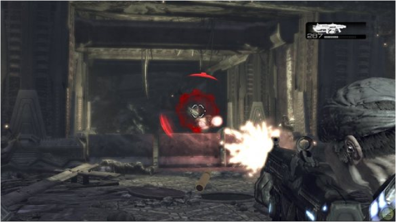 Gears of War gameplay, being shot from in front and the side