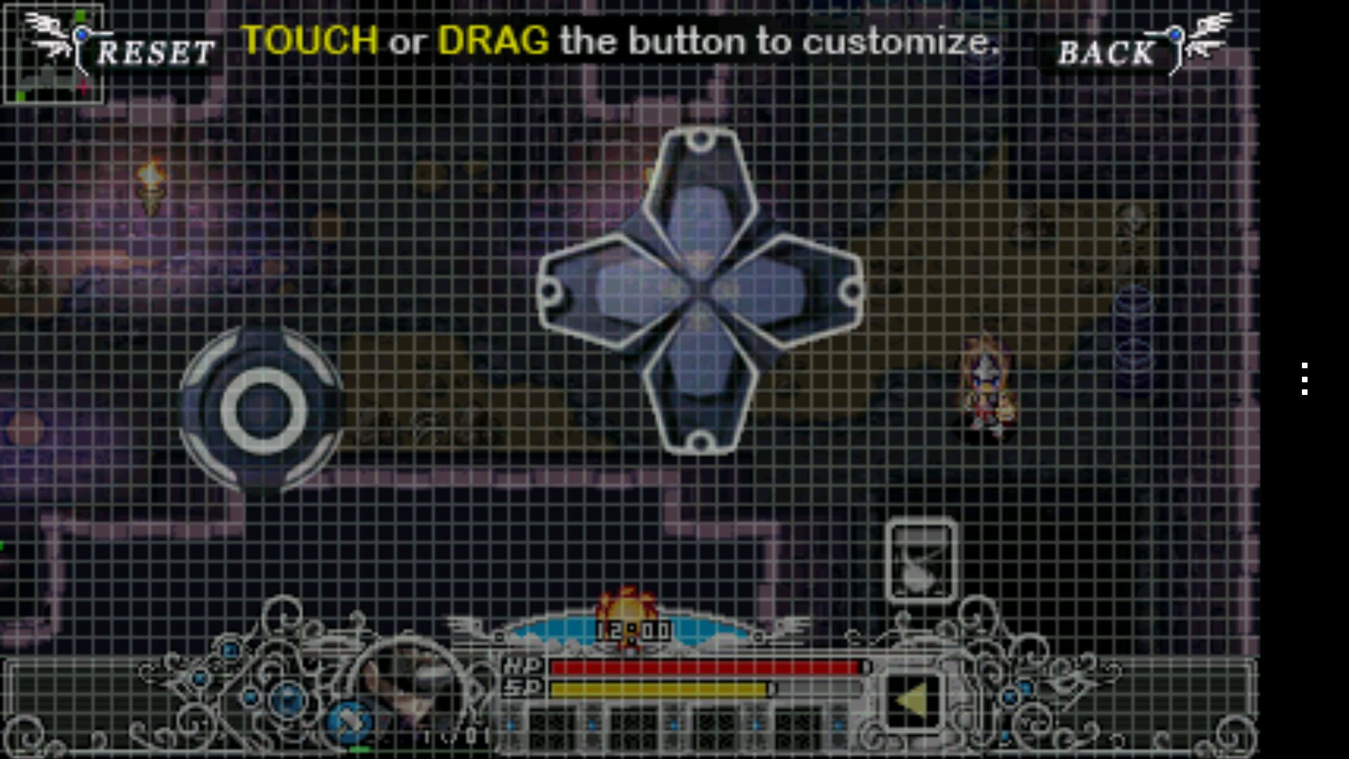 Zenonia 2 button customisation screen, with dpad and attack moved to new positions
