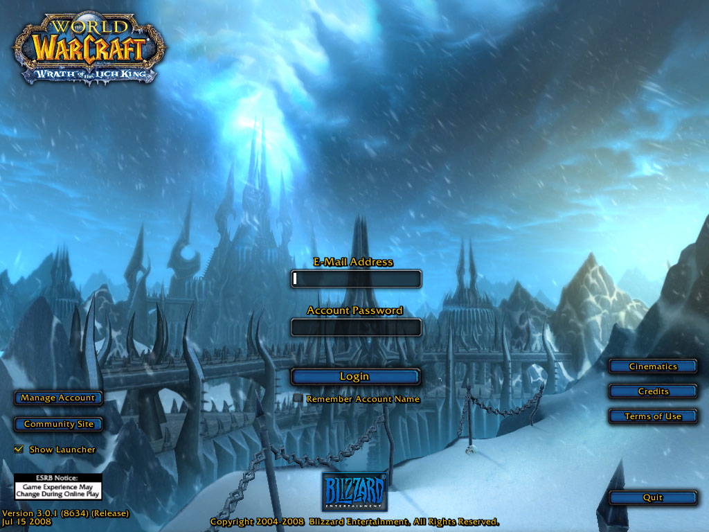 World of Warcraft login screen