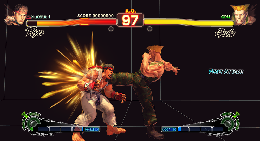 Stage showing fully detailed characters against a plain black background