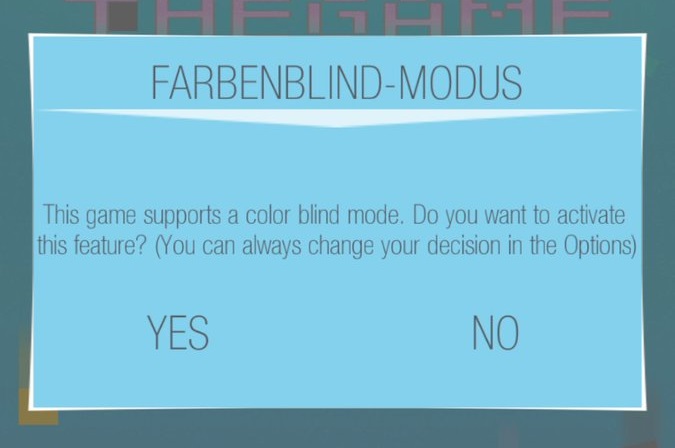 block screen asking whether to turn colorblind mode on