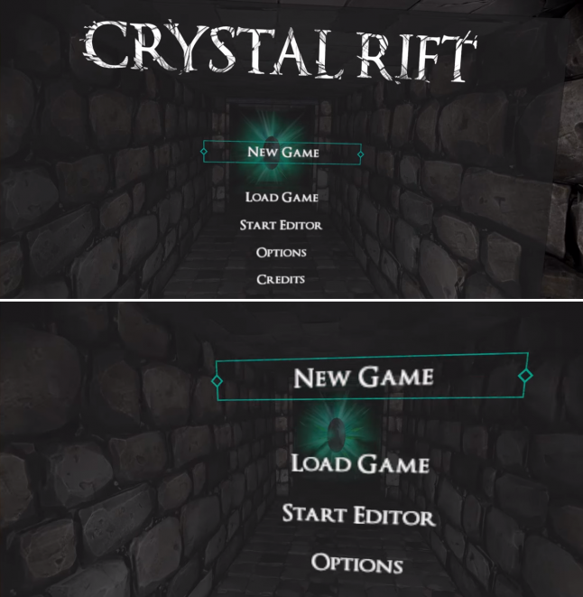 Crystal Rift menu text before and after leaning in