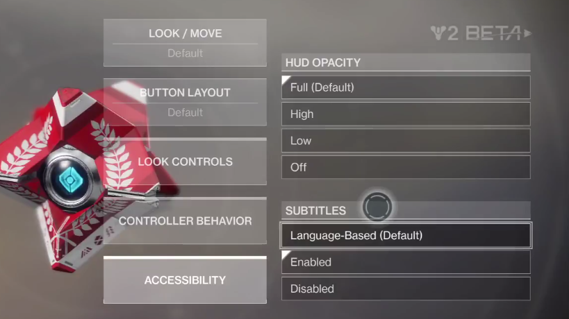 Destiny 2 accessibility menu