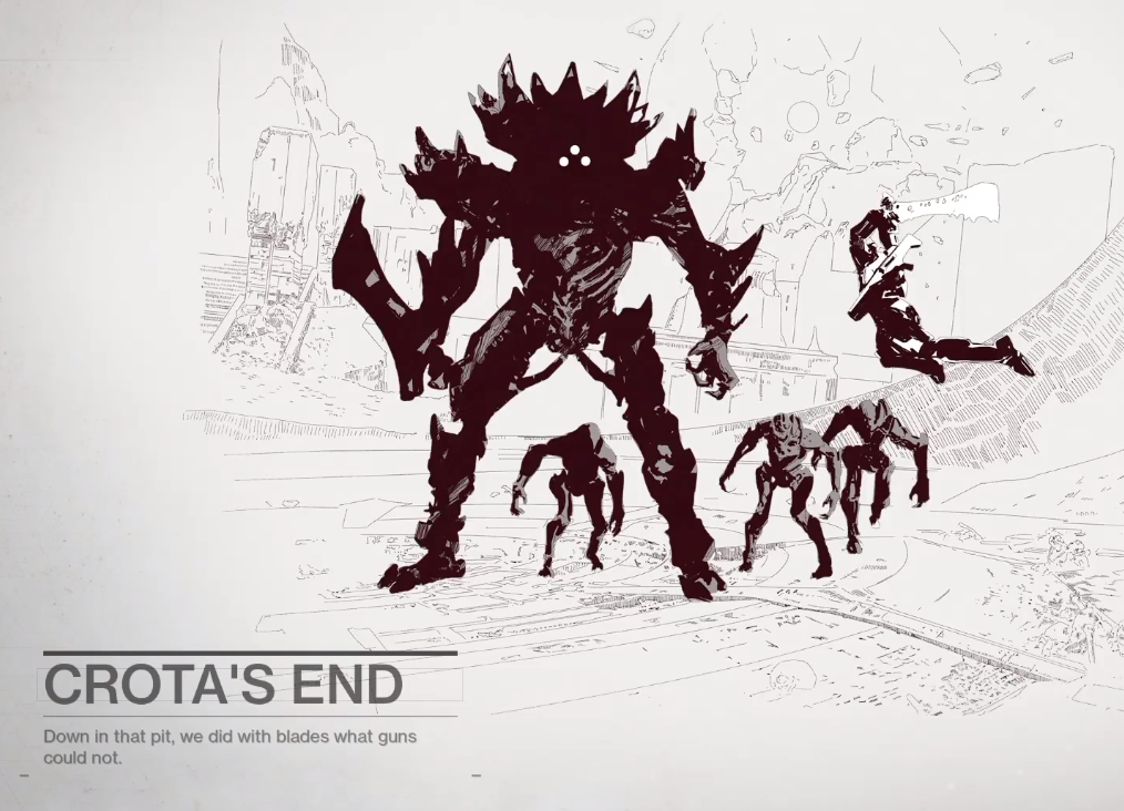 Image and text summary of the crota's end mission