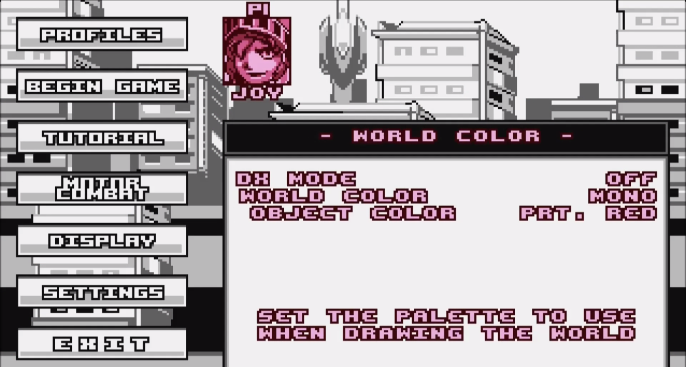 joylancer colour customisation setup screen, with white background and red objects chosen