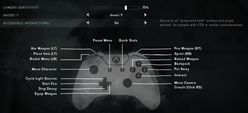 The Long Dark control settings screen