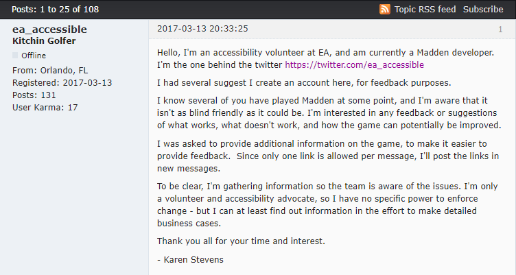 Madden post on audiogames forums