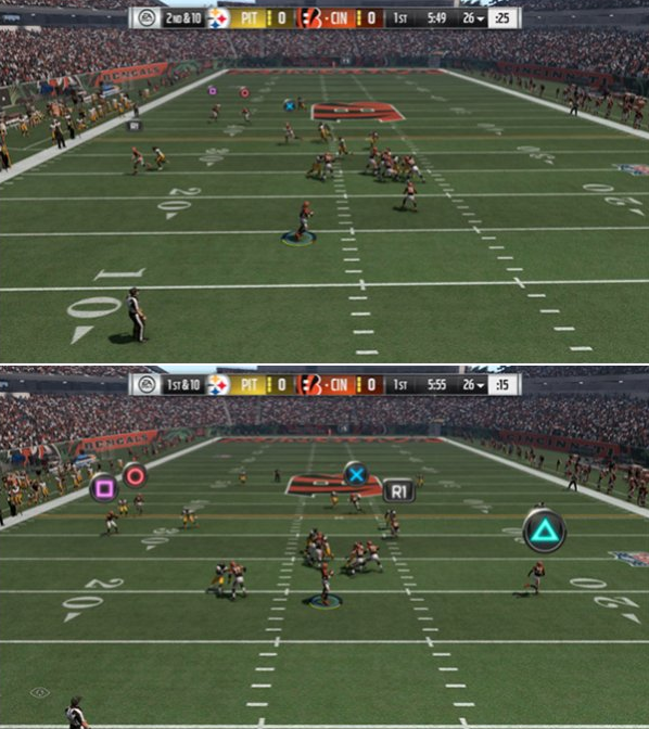 Madden 17 gameplay before and after UI option being enabled
