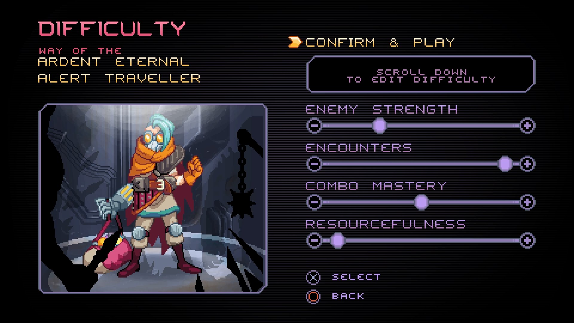 Way of the Passive Fist difficulty settings screen, with sliders set to different levels