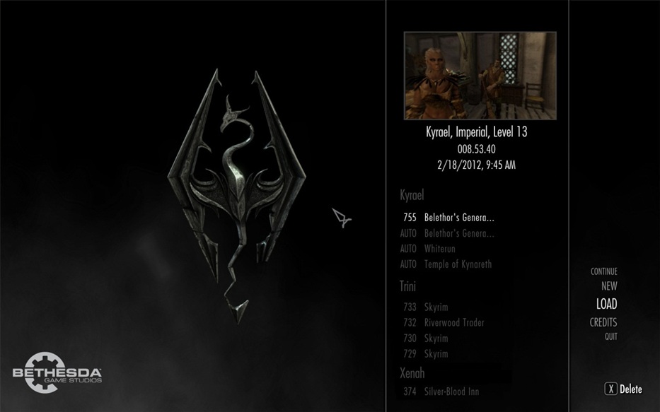 Skyrim load game screen