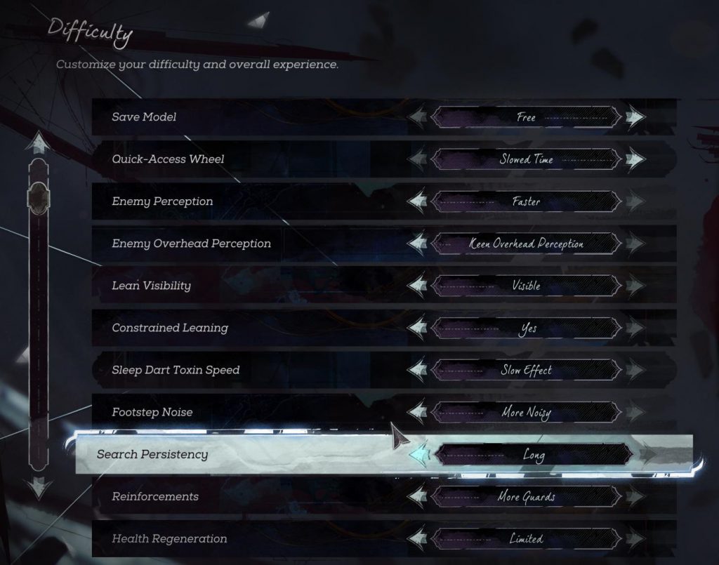 Dishonored 2 difficulty settings screen