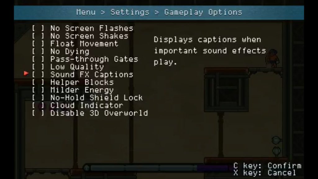 Even The Ocean gameplay options screen