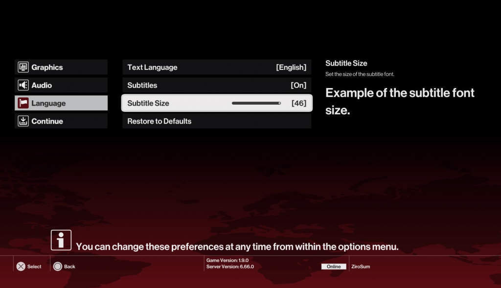 Hitman language settings screen